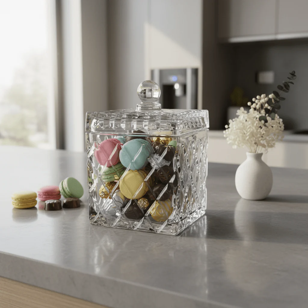 M.E.W Crystal Glass Candy Pot with Lid - 14×18.8 cm - Image 3
