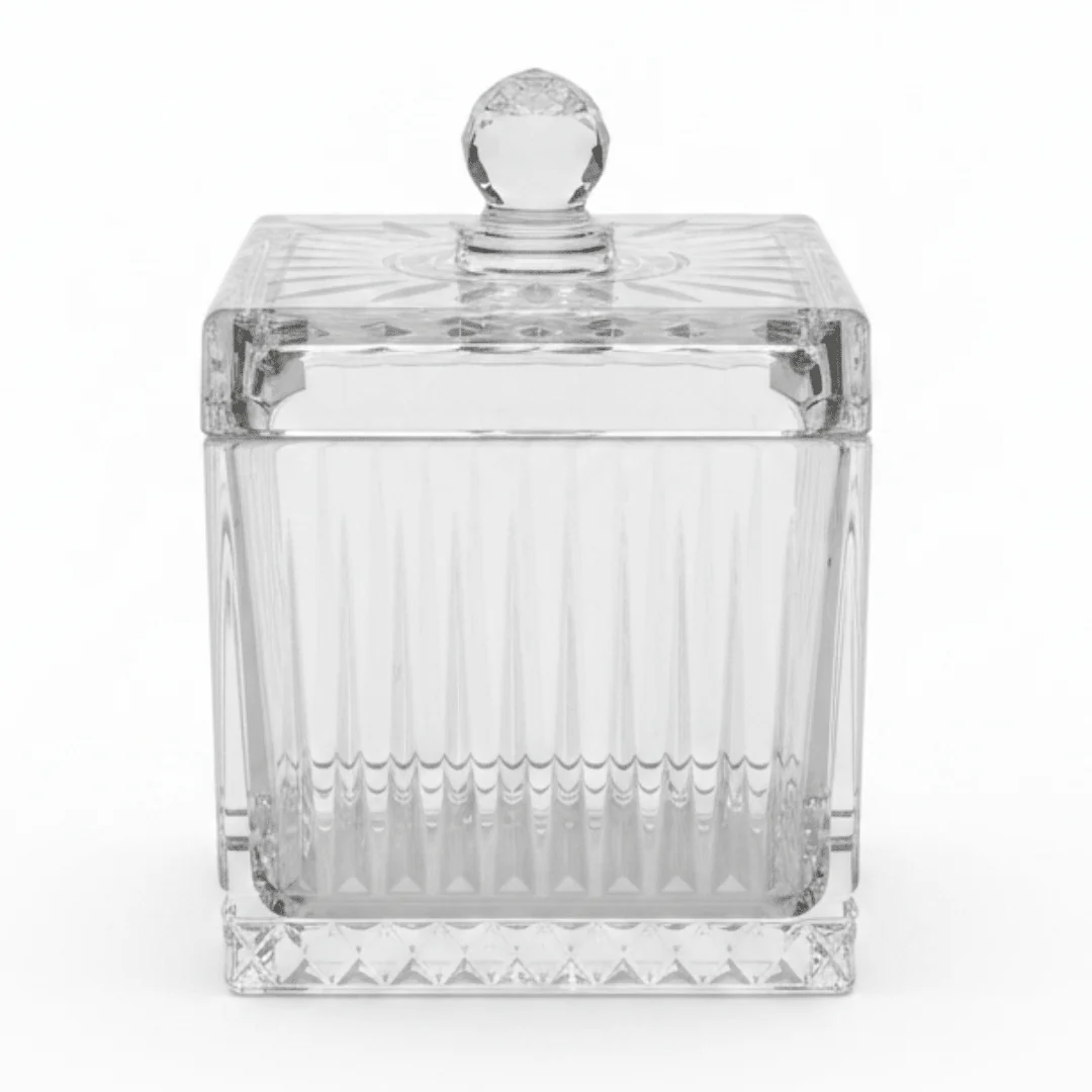 M.E.W Crystal Glass Square Candy Pot with Lid - 14×18.8 cm