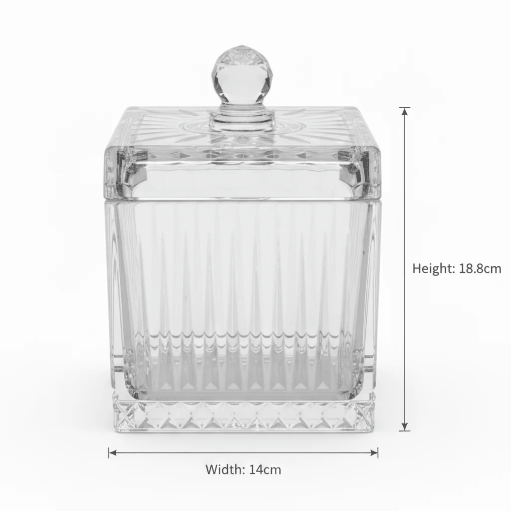 M.E.W Crystal Glass Square Candy Pot with Lid - 14×18.8 cm - Image 4