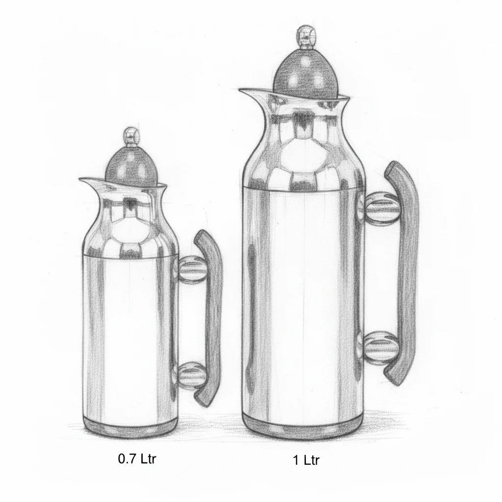 Mahra Vacuum Flask Set – 1L & 0.7L | Nickel with Shiny Silver Floral - Image 3