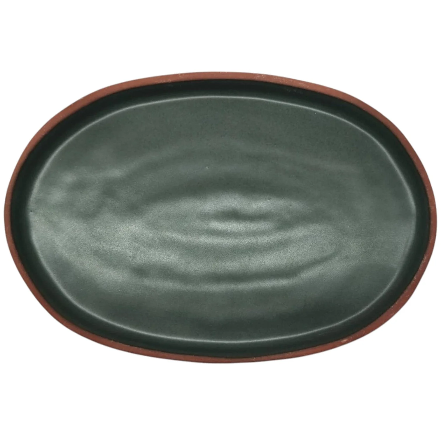 Maria Terracotta Oval Clay Tray Oven Microwave Dishwasher & Freezer Safe-19cmX13cm-(Clay&Green) - Image 2