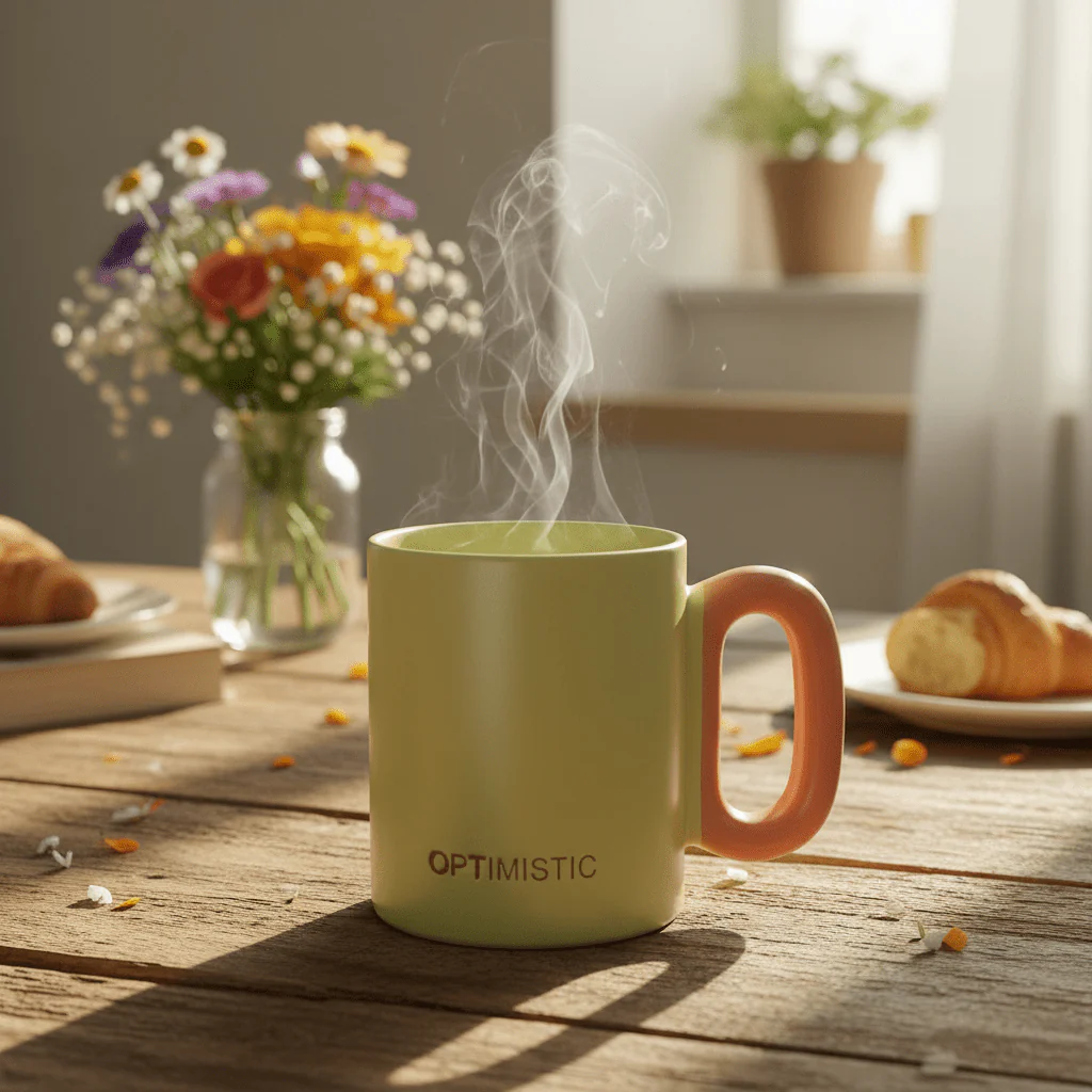 OPTIMISTIC Matte Ceramic Mug — Lime Green & Peach | 300ml - Image 2