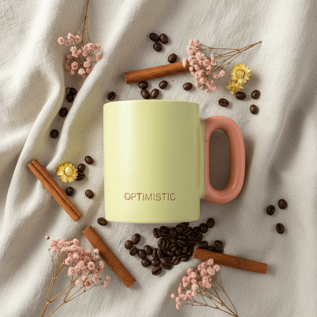 OPTIMISTIC Matte Ceramic Mug — Lime Green & Peach | 300ml - Image 3