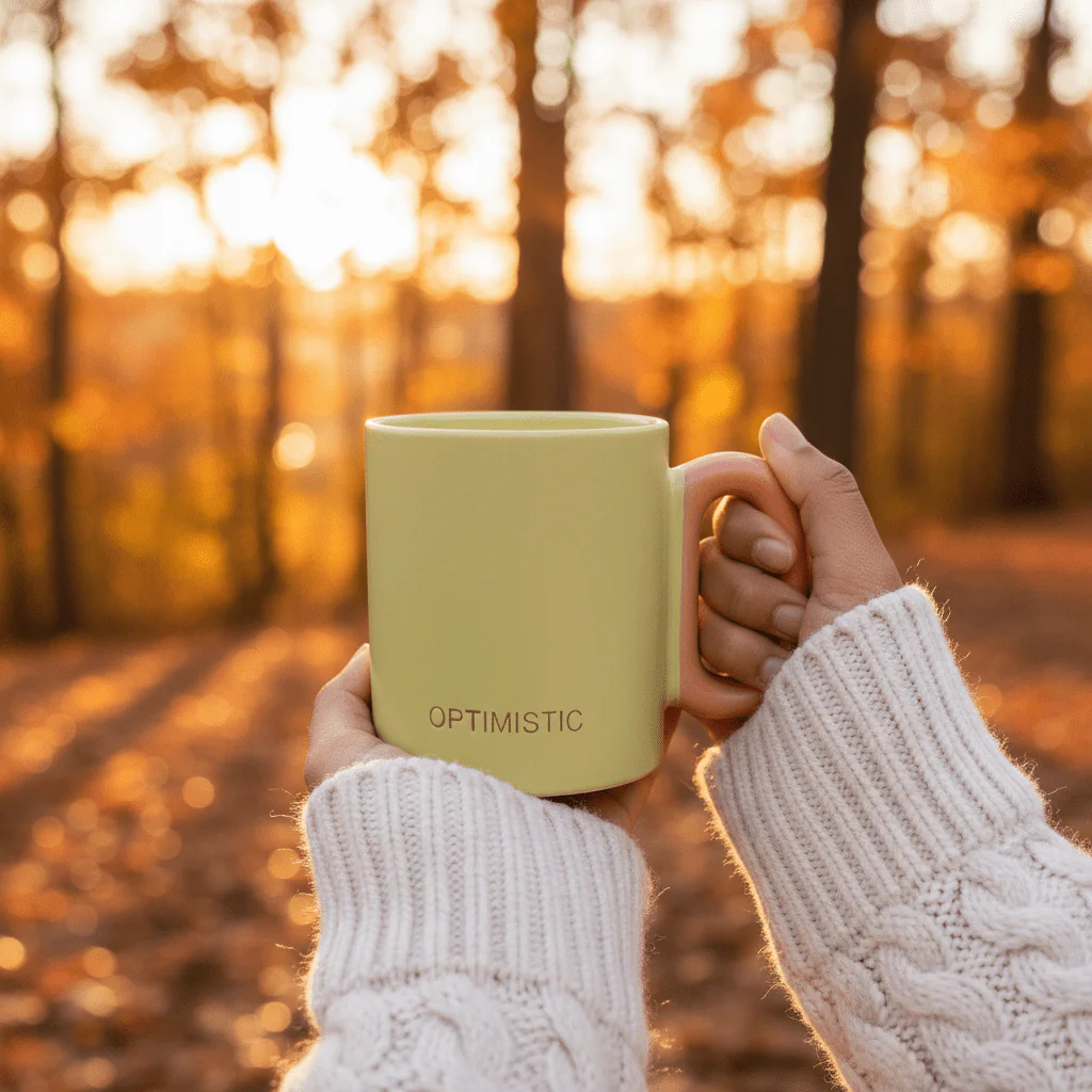 OPTIMISTIC Matte Ceramic Mug — Lime Green & Peach | 300ml - Image 4