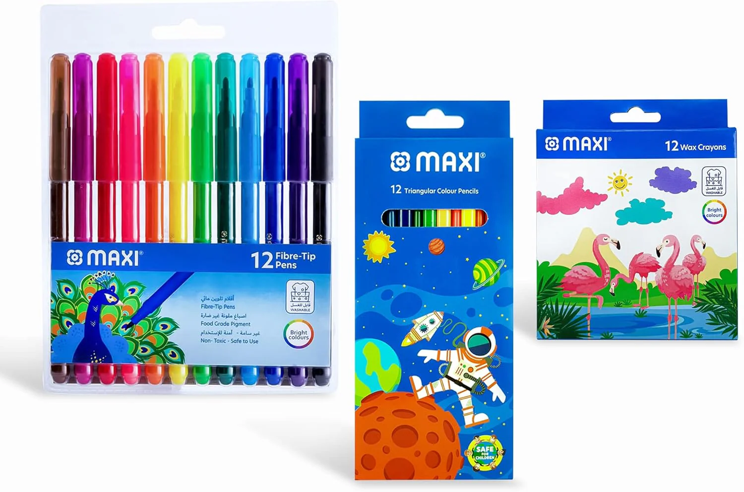 Maxi Art Supplies Set - 36 Pcs Multicolor Felt Pen, Color Pencil, Wax Crayons - School & Home Use - Ages 3+