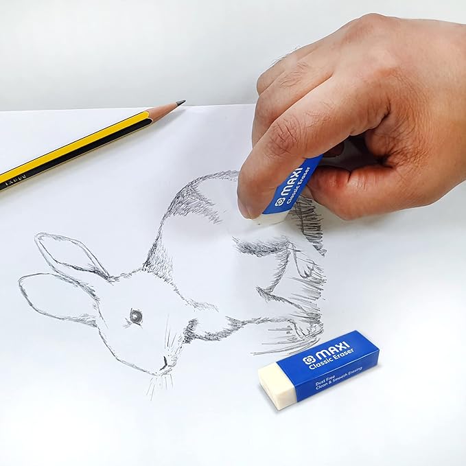 Maxi Classic Dust Free Eraser Big 8Pc Pet Pack, For Erasing Performance For School, Office And Home - Image 5
