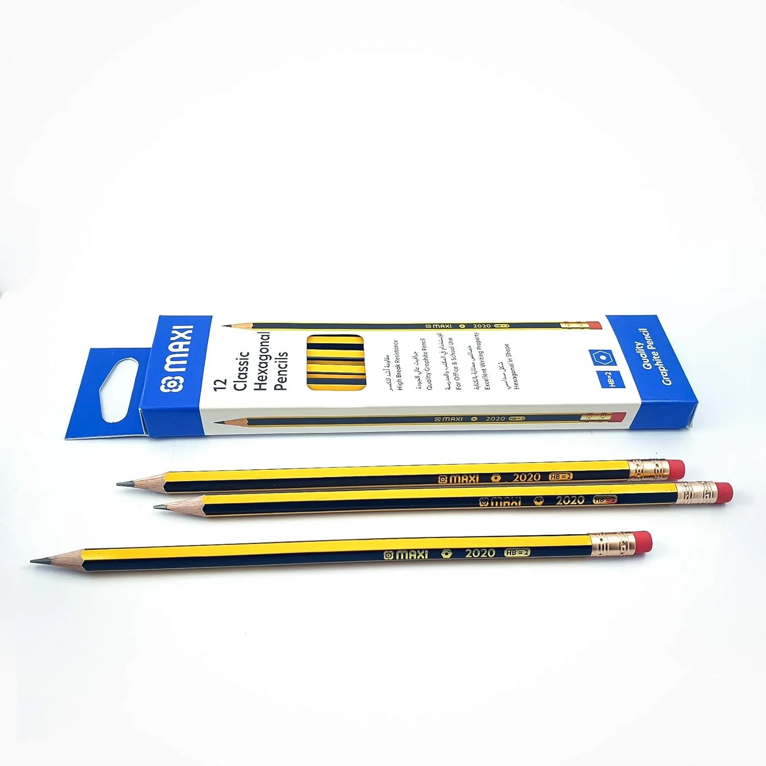 Maxi Hexagonal Black Lead Pencil 12X2Pkt+Plastic Clear Ruler 15Cm+Single Hole Barrel Sharpener + Classic Eraser-2Pcs - Image 4