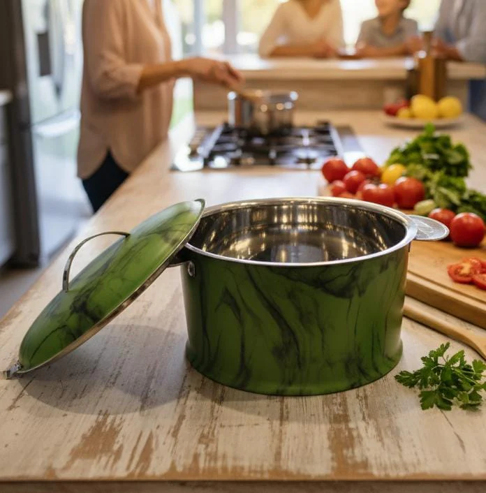 MAXIMA Large Capacity Hot Pot – 5000ml Premium Stainless Steel Double Wall Food Warmer In Rustic Green Color For Keeping Meals Hot & Fresh Longer - Image 2