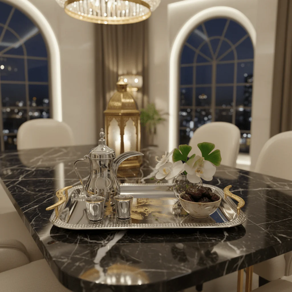 Maximan Luxury Silver & Gold Stainless Steel Serving Tray with Ornate Handles | 33.5 × 23.5 cm - Image 2