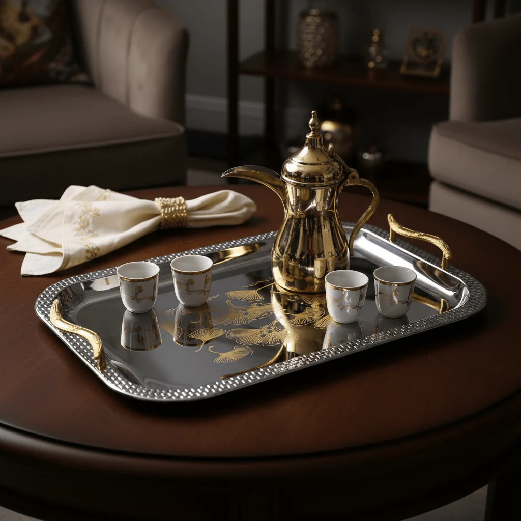 Maximan Luxury Silver & Gold Stainless Steel Serving Tray with Gold Bird Handles | 40×29 cm - Image 3