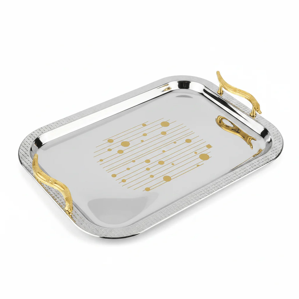 Maximan Luxury Silver & Gold Stainless Steel Serving Tray with Swan Handles | 40×29cm - Image 4