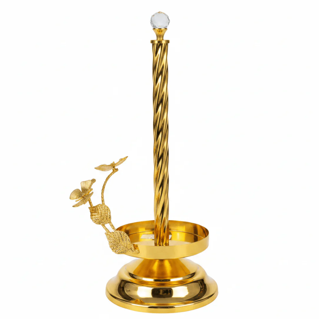Maximan Golden Metal Paper Towel Holder | Twisted Crystal Top | 35×12cm