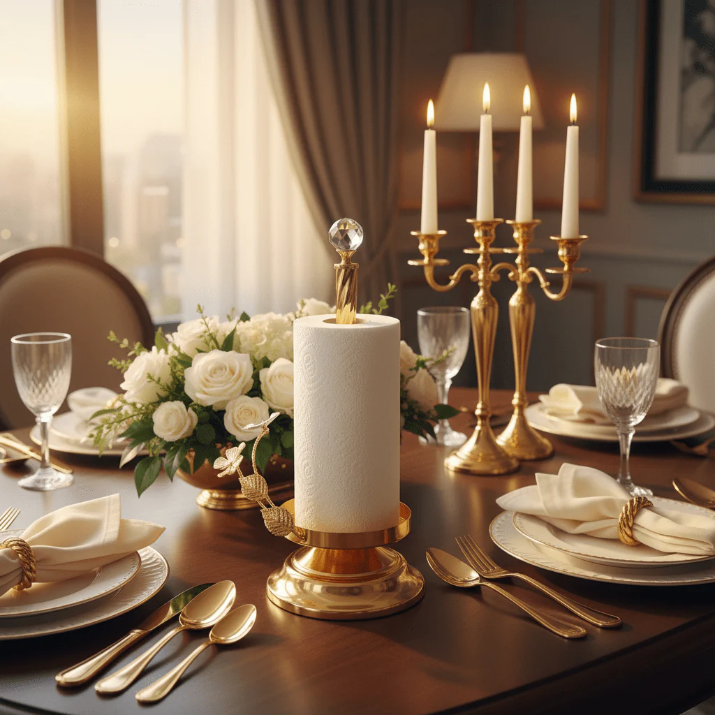 Maximan Golden Metal Paper Towel Holder | Twisted Crystal Top | 35×12cm - Image 2