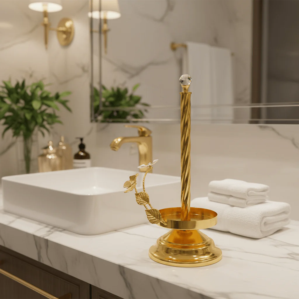 Maximan Golden Metal Paper Towel Holder | Twisted Crystal Top | 35×12cm - Image 3