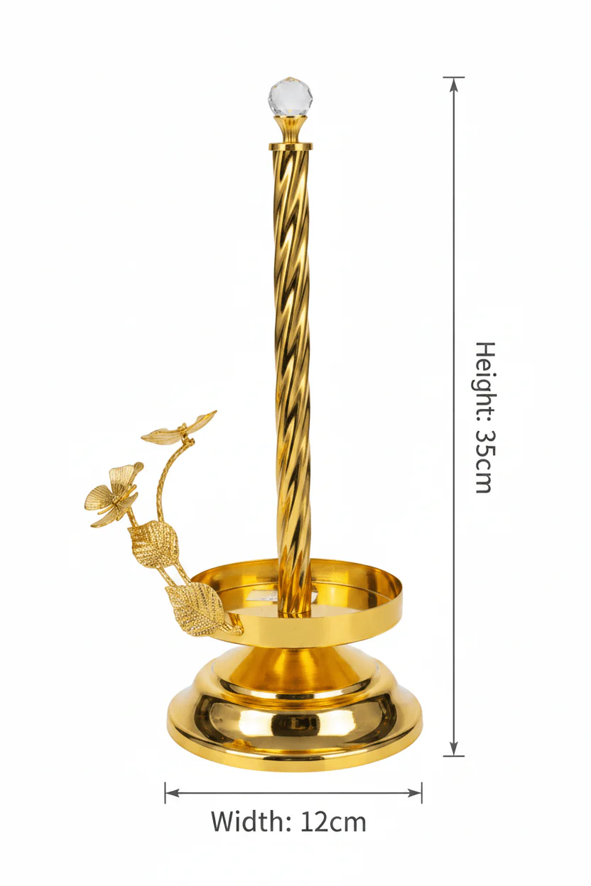 Maximan Golden Metal Paper Towel Holder | Twisted Crystal Top | 35×12cm - Image 4