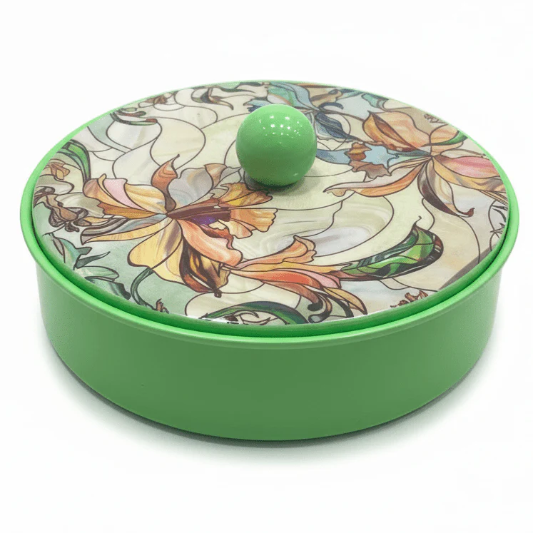 May Flower Elegant Round Green Candy Storage Box with Decorative Lid for Serving & Gifting – 15cm