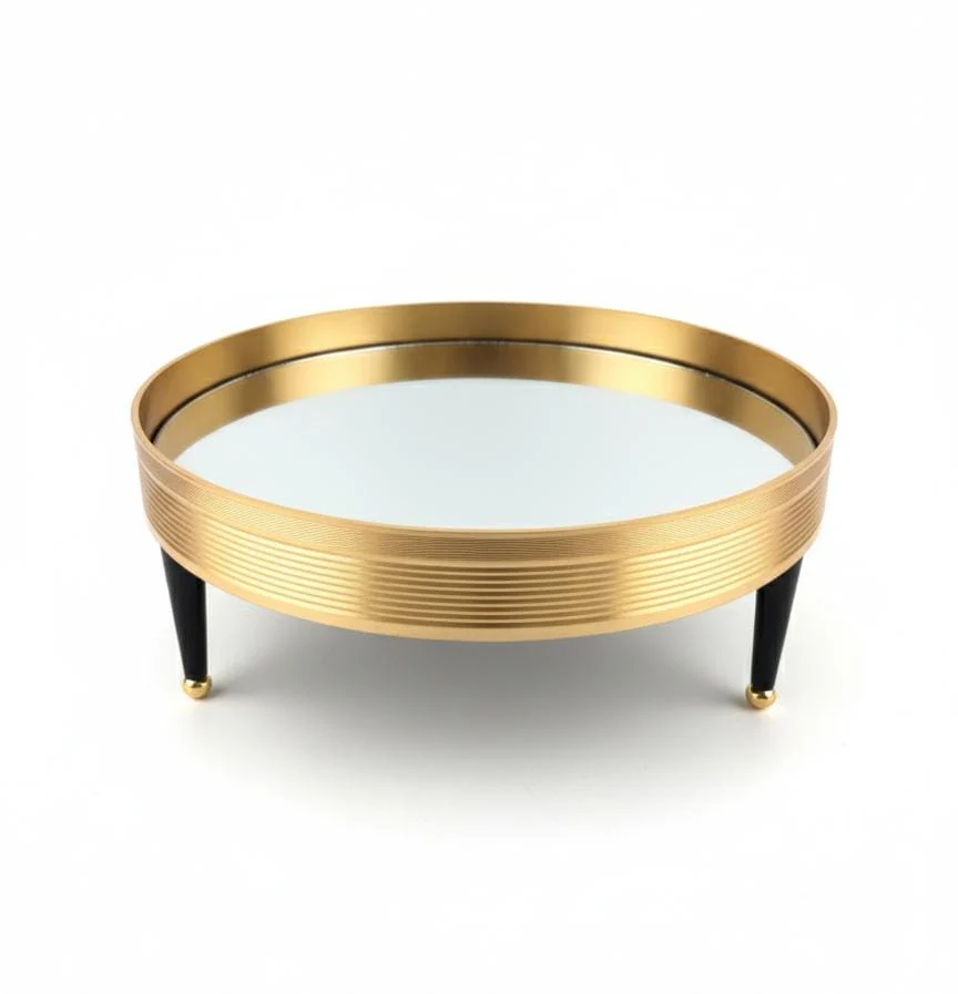MAY FLOWER Luxury Round Mirror Tray with Gold Finish – Elegant Decorative Serving and Display Tray for Perfumes, Candles, or Desserts – Home & Event Decor 30x13 cm - Image 2