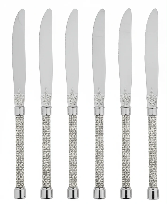 May Flower Premium Stainless Steel Dinner Knife Set (6 pcs) with Textured Handle – Durable Kitchen Set 24 cm
