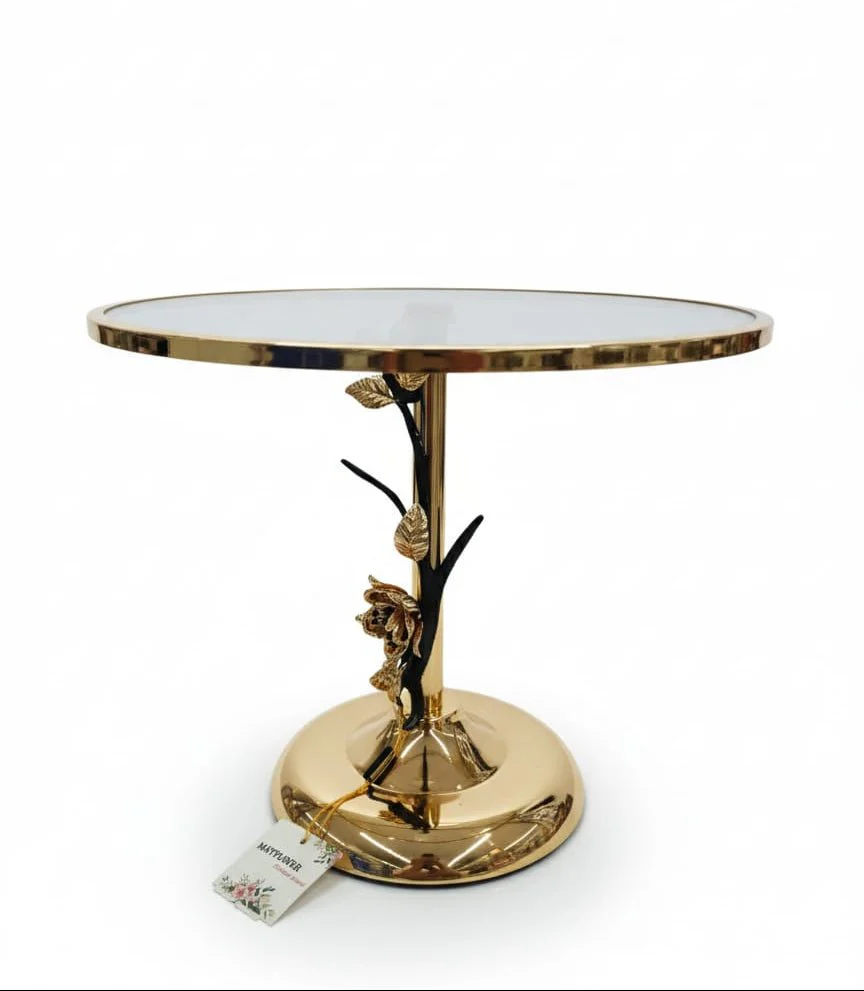 MAY FLOWER Round Glass Cake Tray with Rose Gold Base – Elegant Dessert Display Stand for Cakes, Pastries, or Table Decor 35x28 cm - Image 2