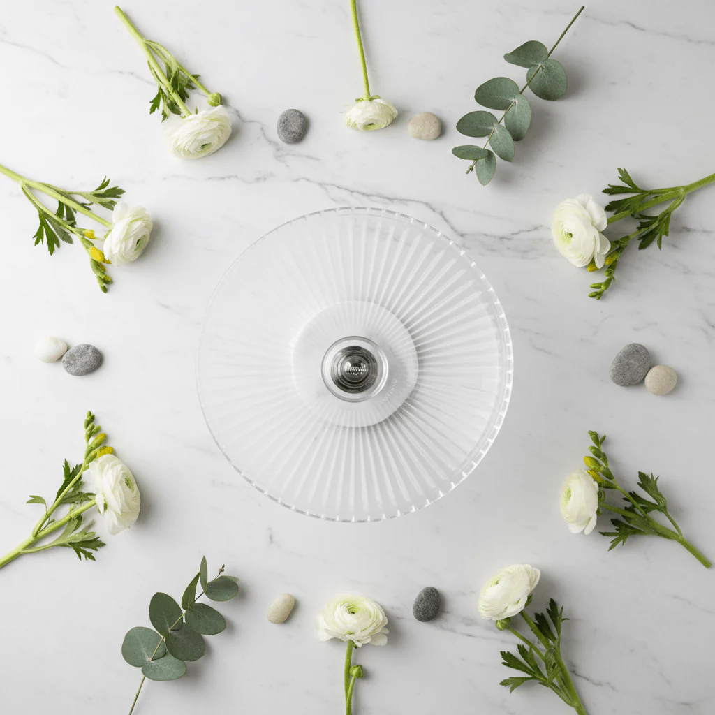 May Flower Round Glass Fruit Bowl with White Marble Base | 20×12 cm - Image 3