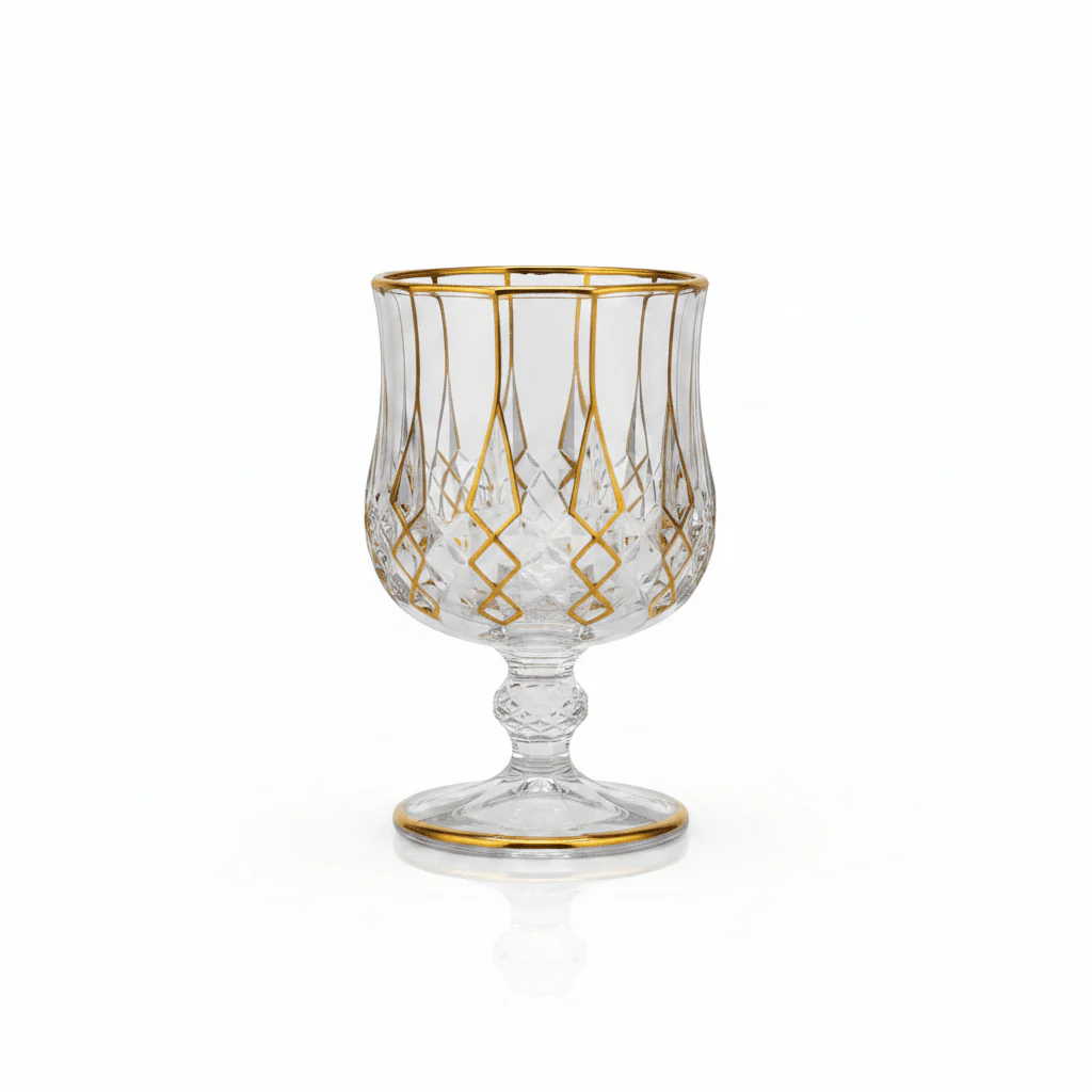 Mayflower 7 Pcs Crystal Glass Decanter Set – 1 Decanter & 6 Glasses - Gold Accent Diamond Cut - Image 3