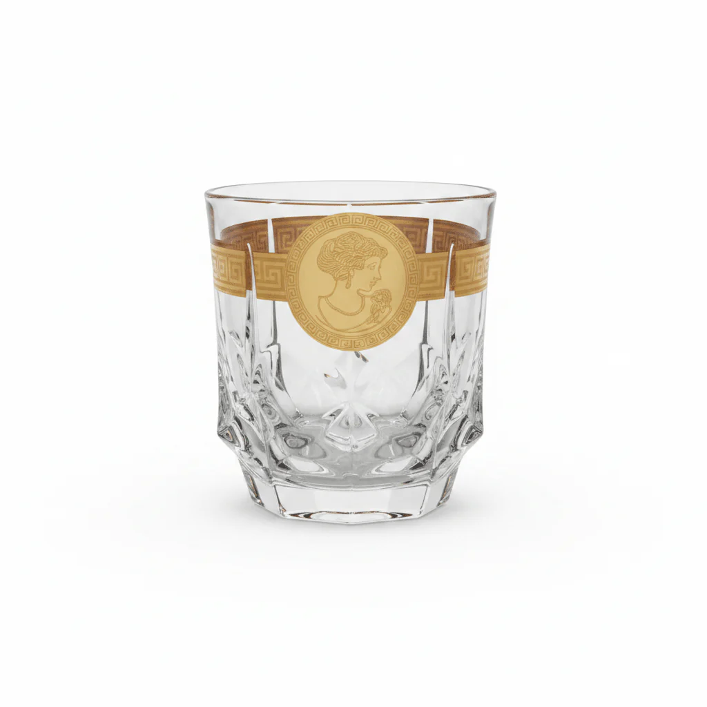 Mayflower 7-Piece Crystal Glass Decanter Set - 1 Decanter & 6 Glasses - Gold Medallion Edition - Image 3