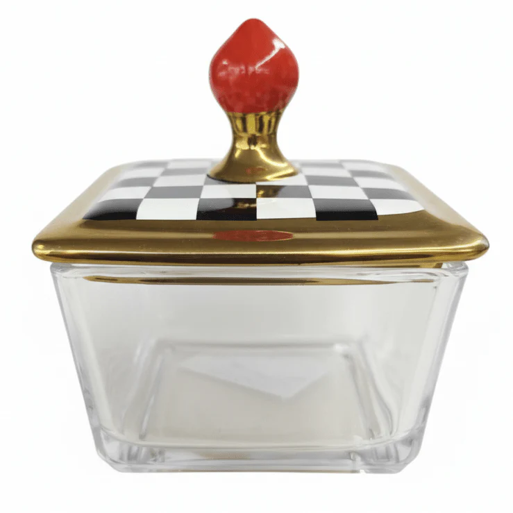 Mayflower Glass Candy Jar with Ceramic Lid – 10 × 10 cm, Black & White Tabletop Jar