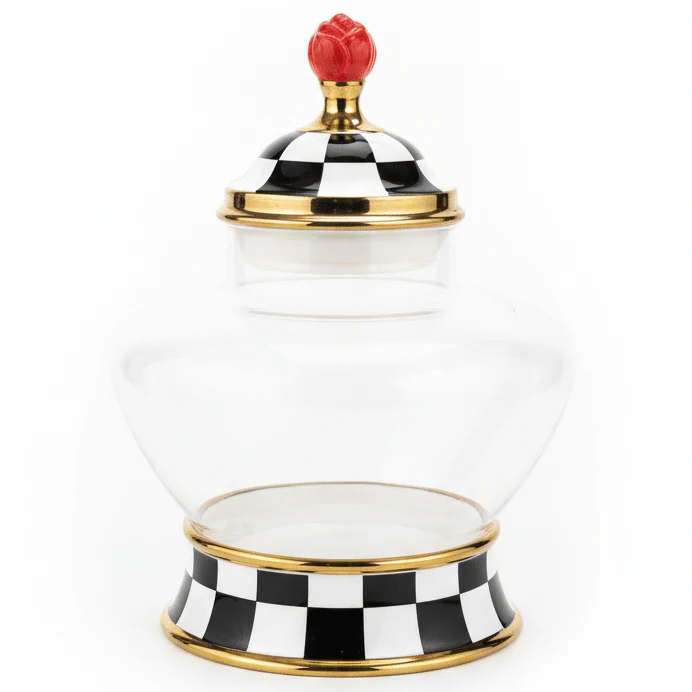 Mayflower Glass Storage Canister with Ceramic Lid – 20 × 20 cm, Black & White Multipurpose Jar
