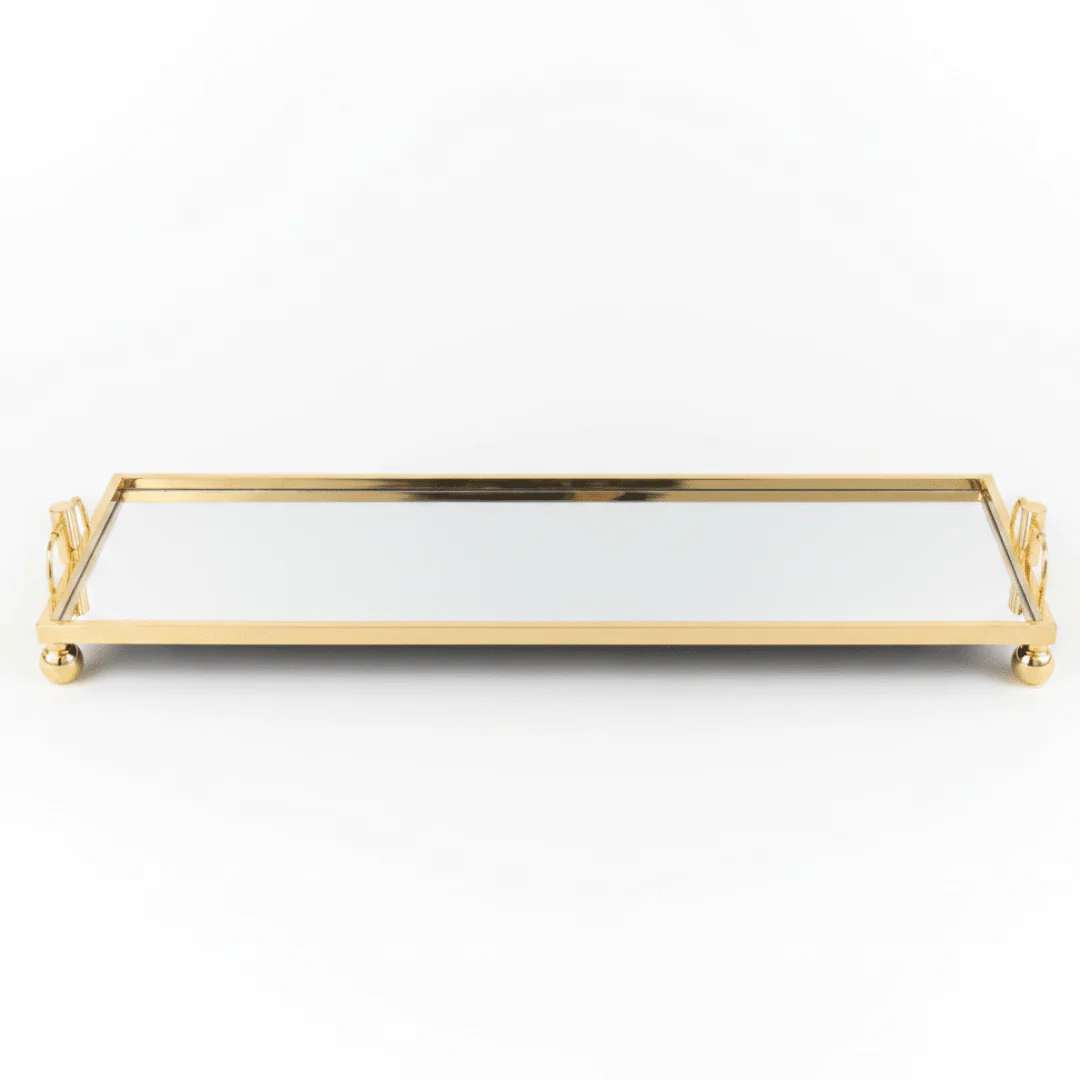 Mayflower Polished Gold-Plated Metal & Mirror Glass Rectangular Serving Tray 60×25cm / 90×25cm - Image 5