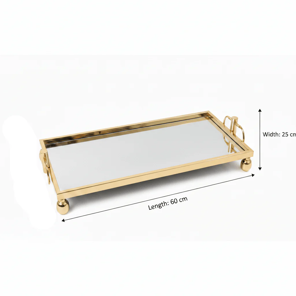 Mayflower Polished Gold-Plated Metal & Mirror Glass Rectangular Serving Tray 60×25cm / 90×25cm - Image 6