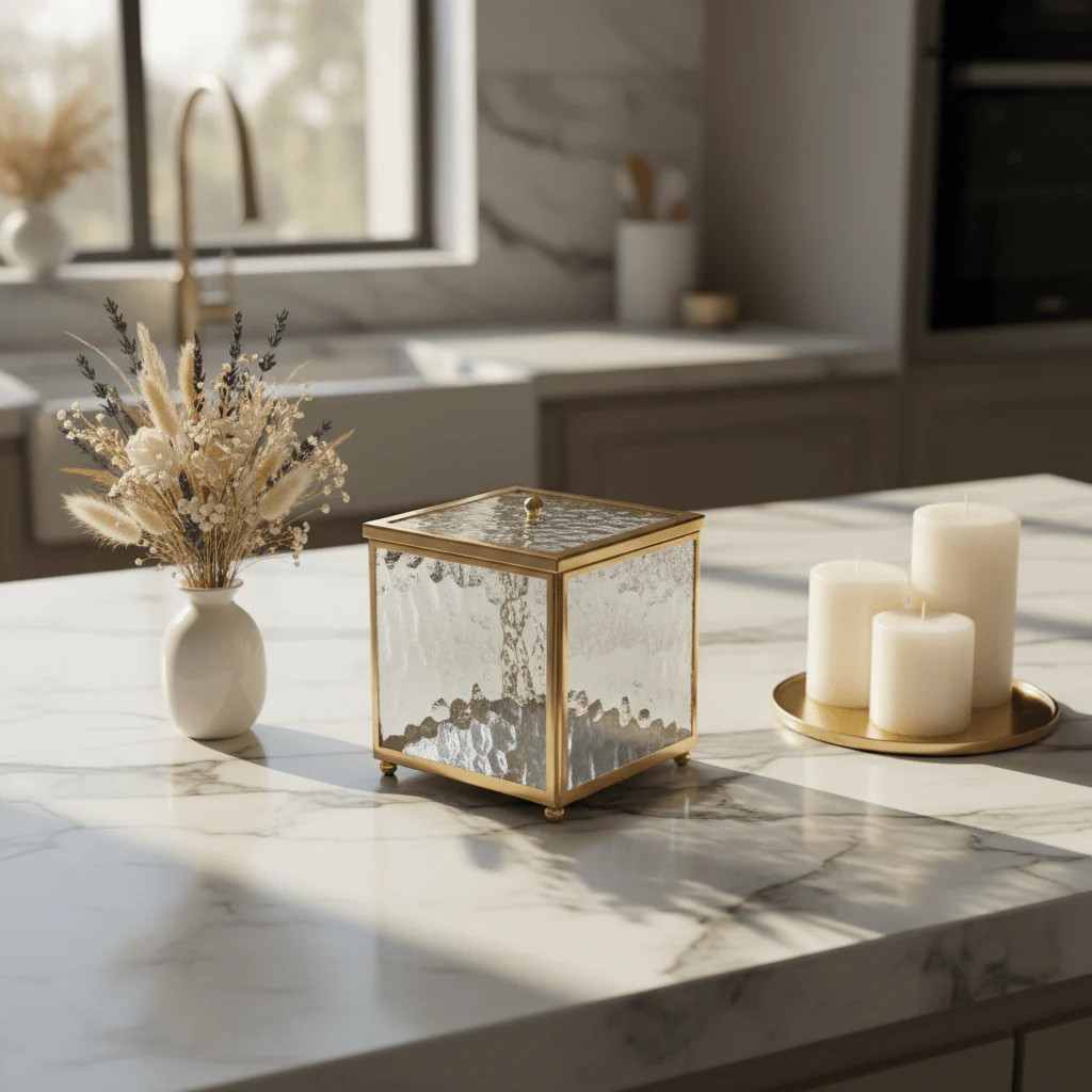 Mayflower Square Glass Jar with Lid & Gold Metal Border | 15×15 cm - Image 2