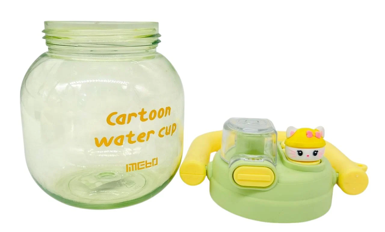 Mebo Tranparent Plastic Cartoon Water Bottle 800ml, Green-Yellow - Image 2