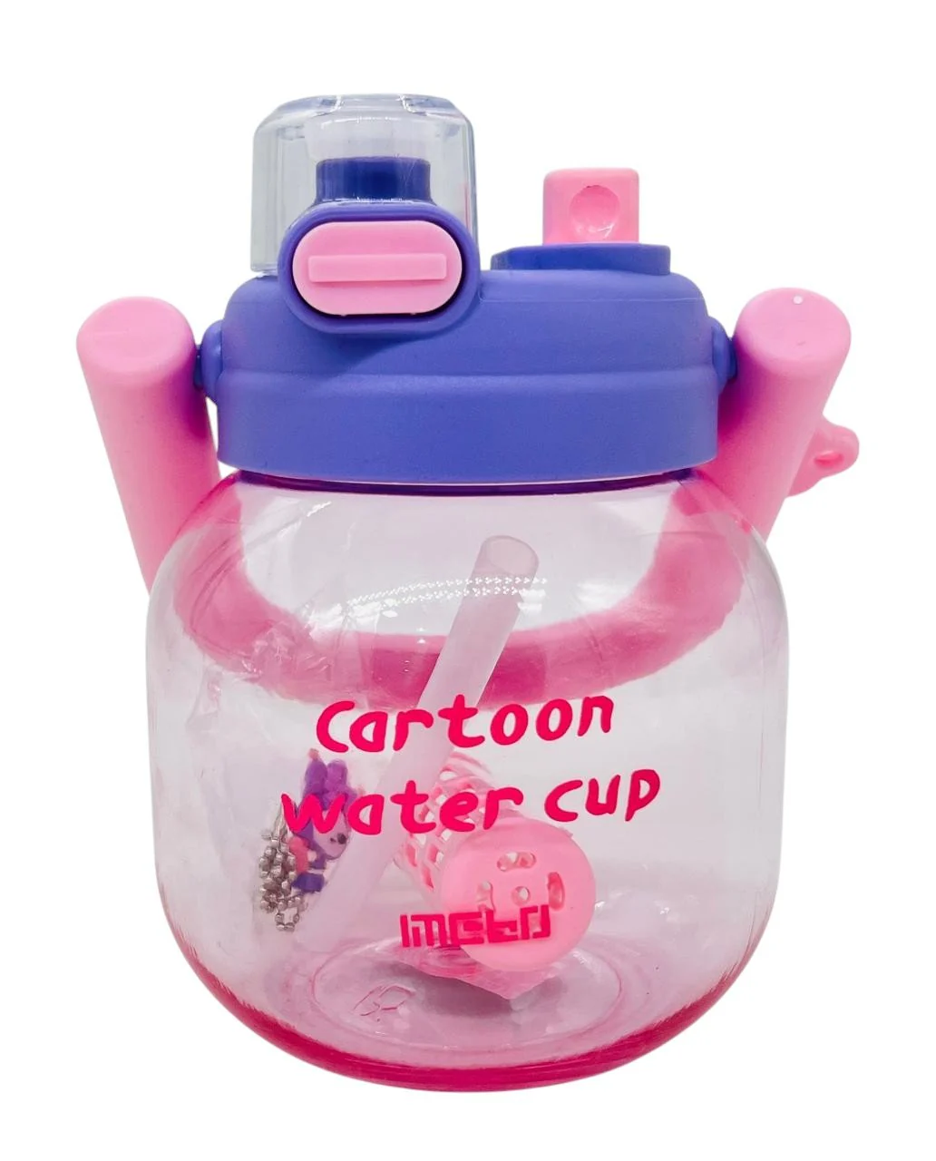 Mebo Tranparent Plastic Cartoon Water Bottle 800ml, Pink-Lavender