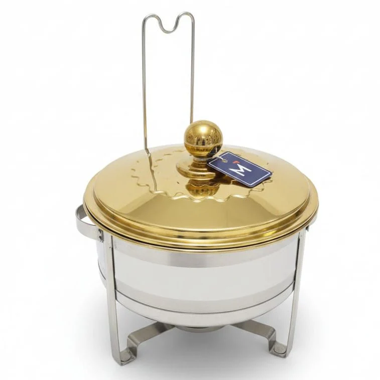 Meera 4000ml Stainless Steel Food Warmer β Elegant Silver with Gold Decorative Trim Design 2 Buffet Server