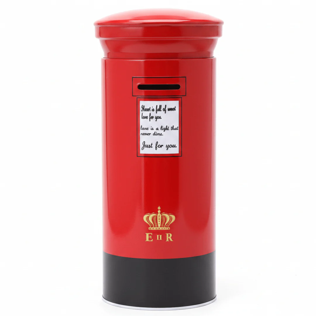 Red Metal British Royal Mail Post Box Coin Bank – 25cm Decorative Money Box