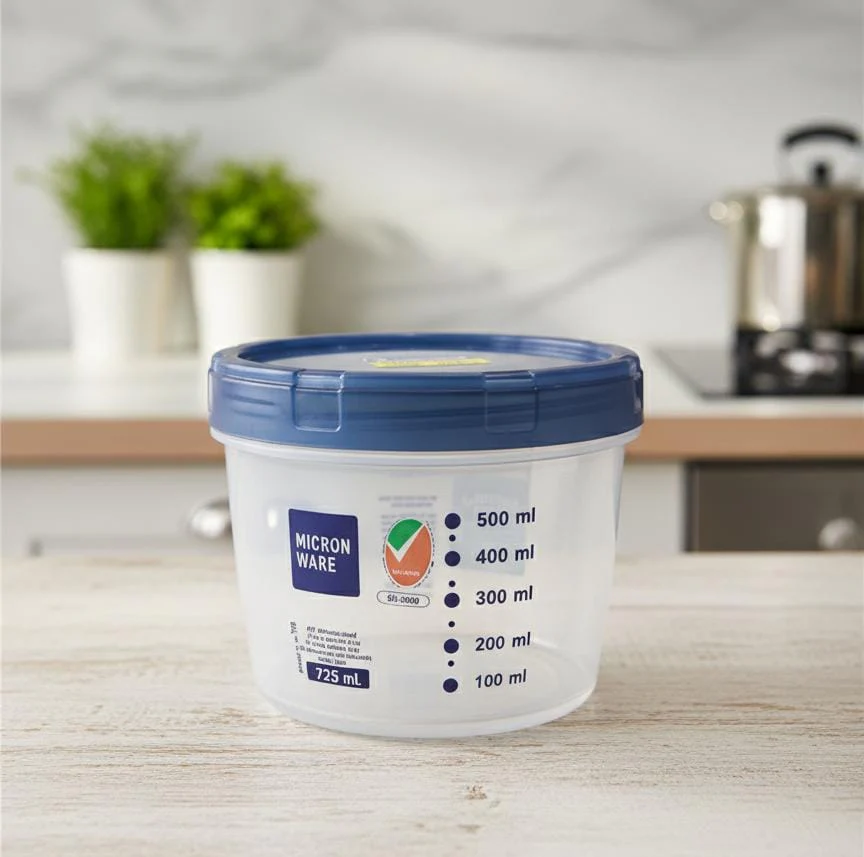 MICRON 725ml Plastic Canister – Large Transparent Food Container with Gray Lid for Kitchen Storage