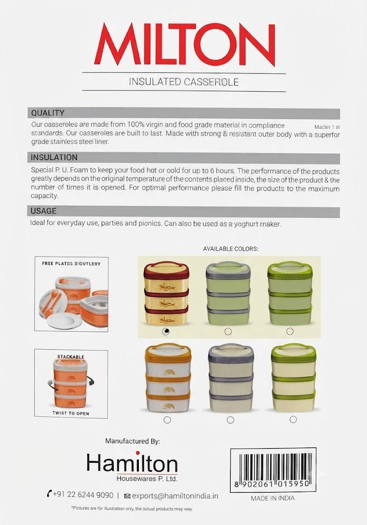Milton Travel Mate Stackable 3-Tier Insulated Casserole Set - 1500ml × 3 - Assorted Colors - Image 4