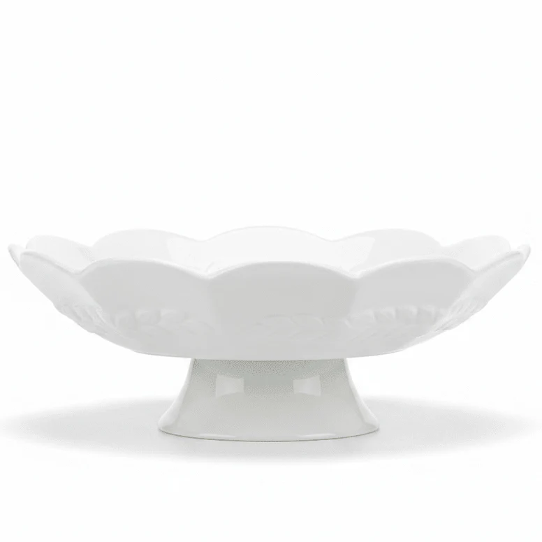 Modenic White Ceramic Footed Fruit Bowl for Table Centerpiece and Serving 12 inch