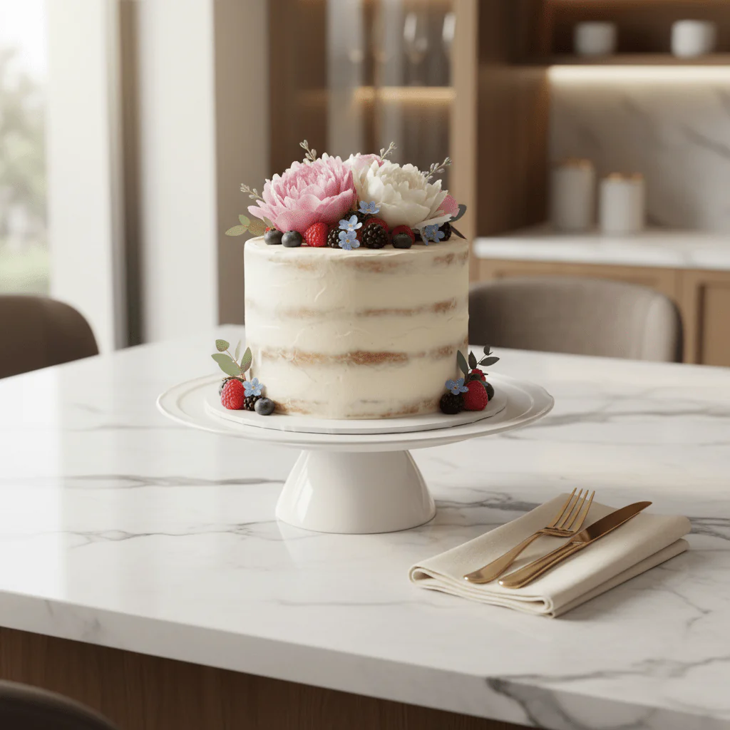 Modenic White Ceramic Footed Round Cake Stand Plate for Dessert Display and Serving 12 inch - Image 2