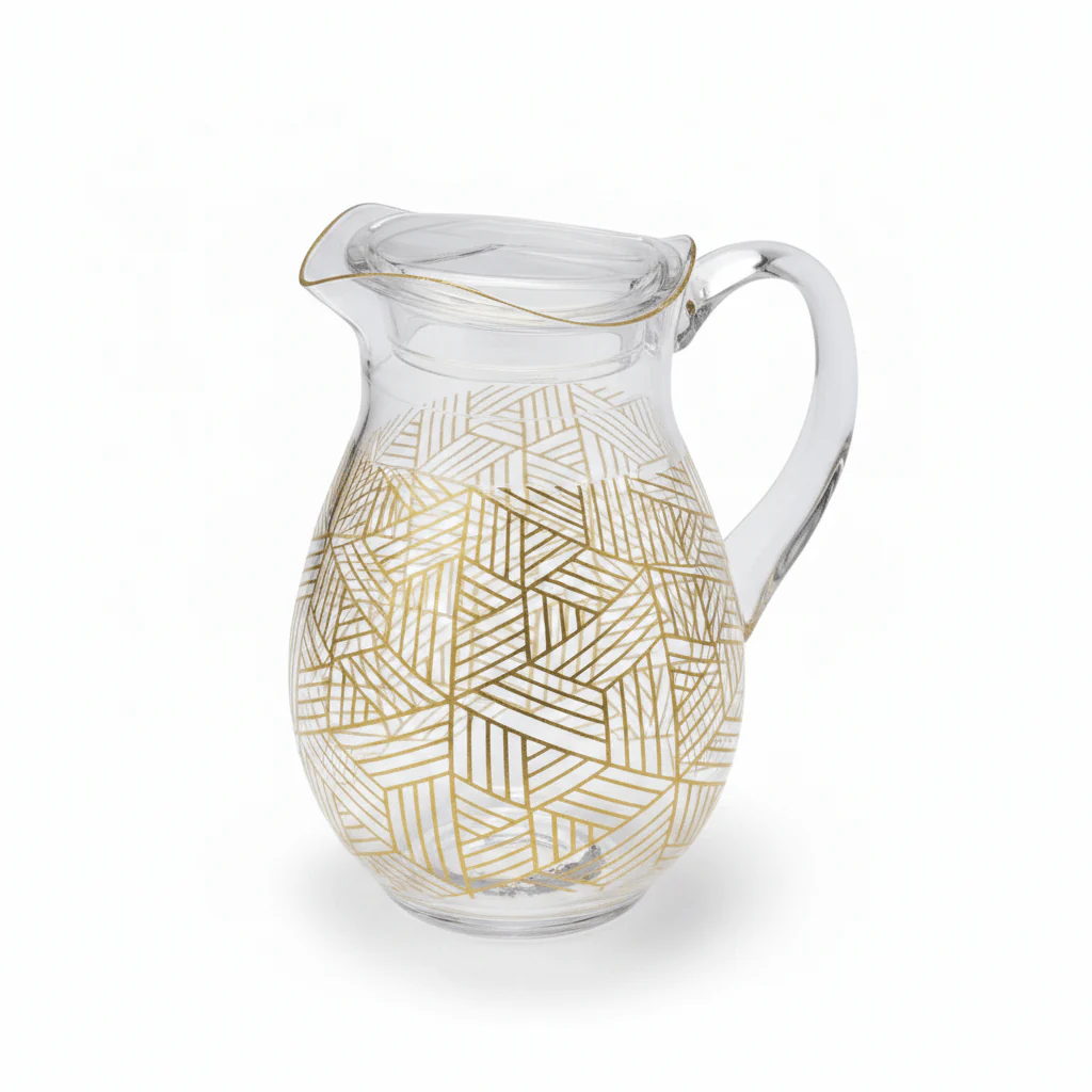 Modern Elegance Clear Acrylic Water Jug with Premium Gold Line Art Design – 22 cm - Image 2