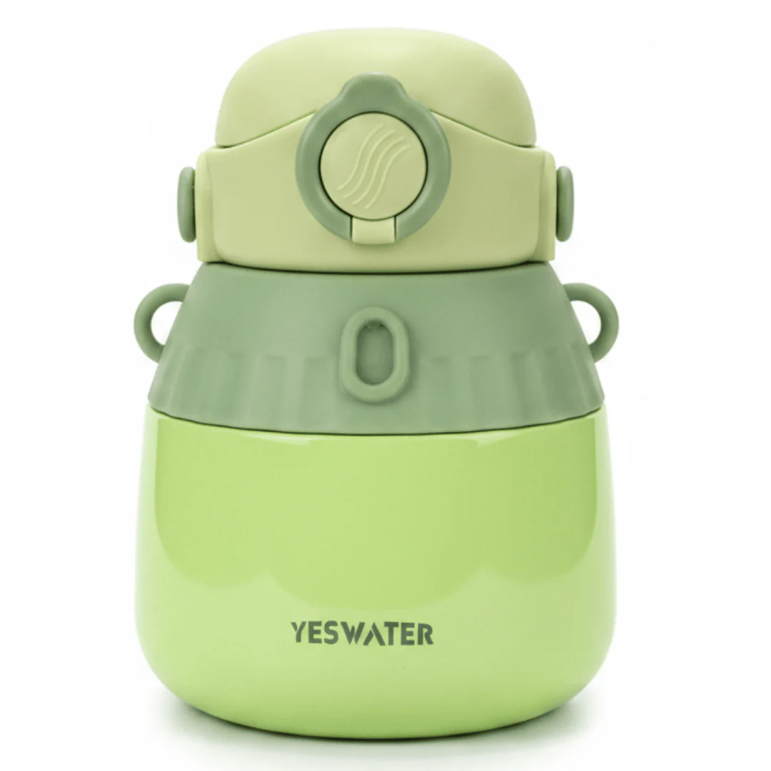 Modern Green Stainless Steel Vacuum Flask with Comfortable Carry Handle 1000ml