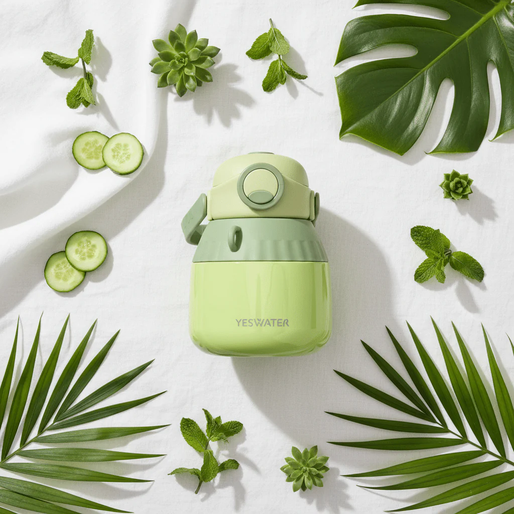 Modern Green Stainless Steel Vacuum Flask with Comfortable Carry Handle 1000ml - Image 4