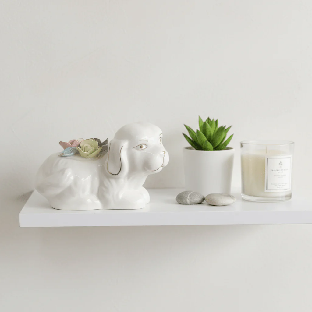 Modern White Ceramic Dog Decorative Table Accent with Floral Detailing for Stylish Interiors – 15cm - Image 3