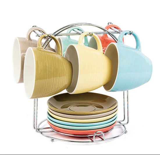 Nautilus 13pcs Ceramic Tea Set Includes 6 Cups 240ml, 6pcs Saucer, 1pc Holder- RNGT-31644