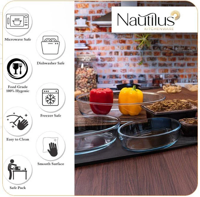 NAUTILUS Oval Borosilicate Glass Baking Tray/Roaster 2.4 Liter, 303mm*213mm*65mm, RNGT-10548 - Image 3