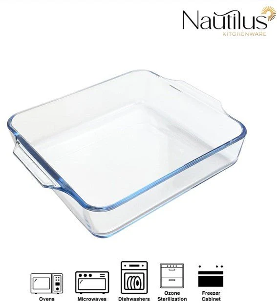 NAUTILUS Square Borosilicate Glass Baking Tray/Roaster 1.5 Liter, 243mm*201mm*52mm, RNGT-10576 - Image 2