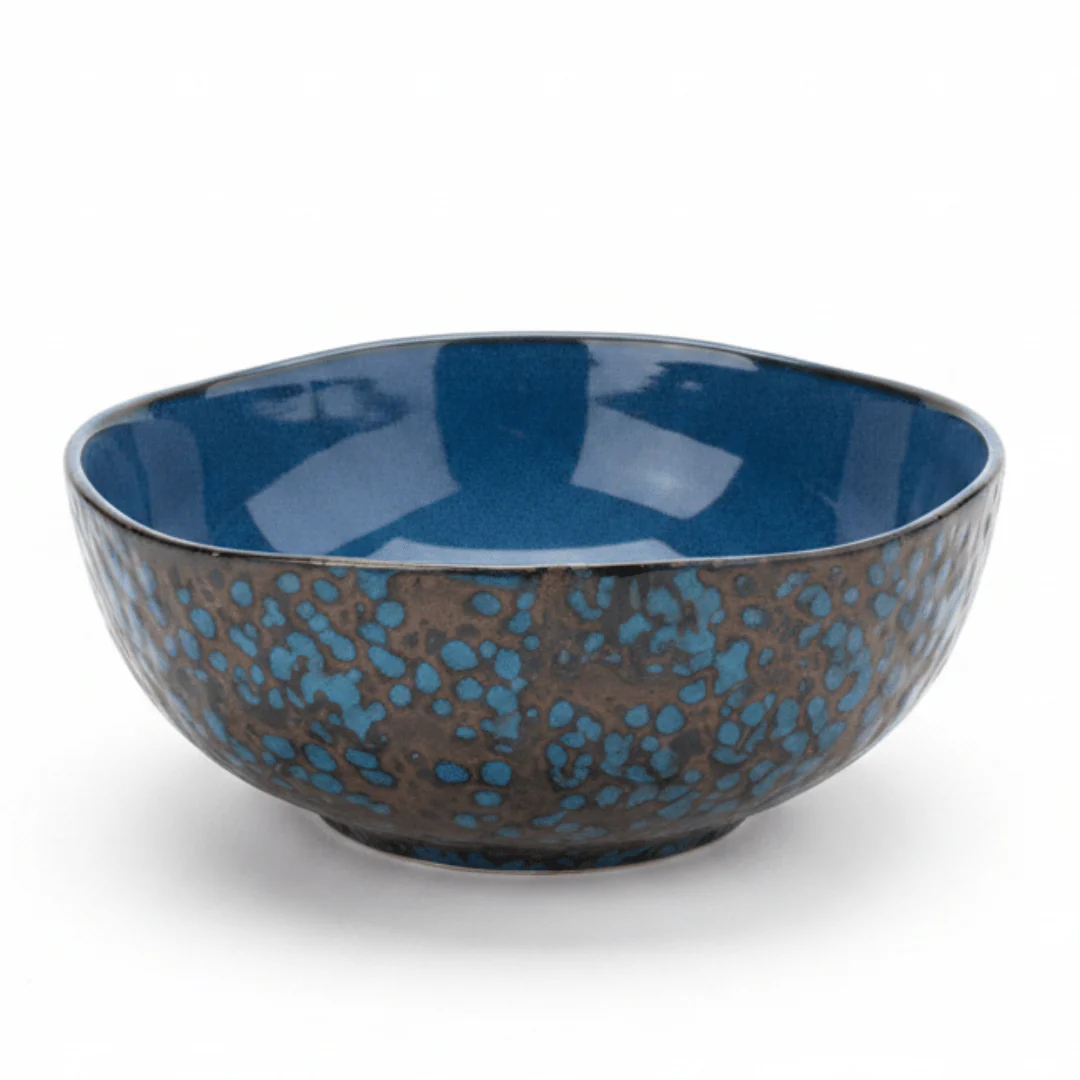 Navy Blue & Brown Reactive Glaze Ceramic Serving Bowl 21cm