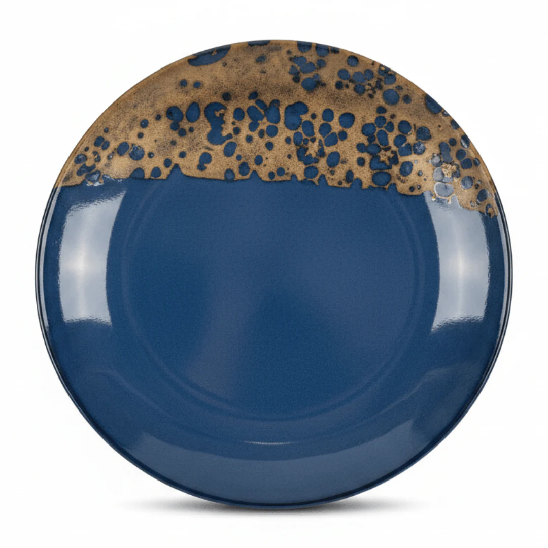 Navy Blue & Brown Round Reactive Glaze Ceramic Dinner Plate 25cm