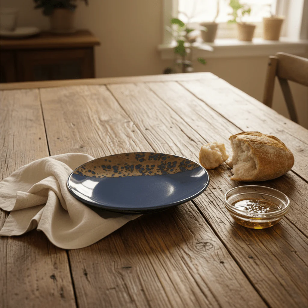 Navy Blue & Brown Round Reactive Glaze Ceramic Dinner Plate 25cm - Image 2
