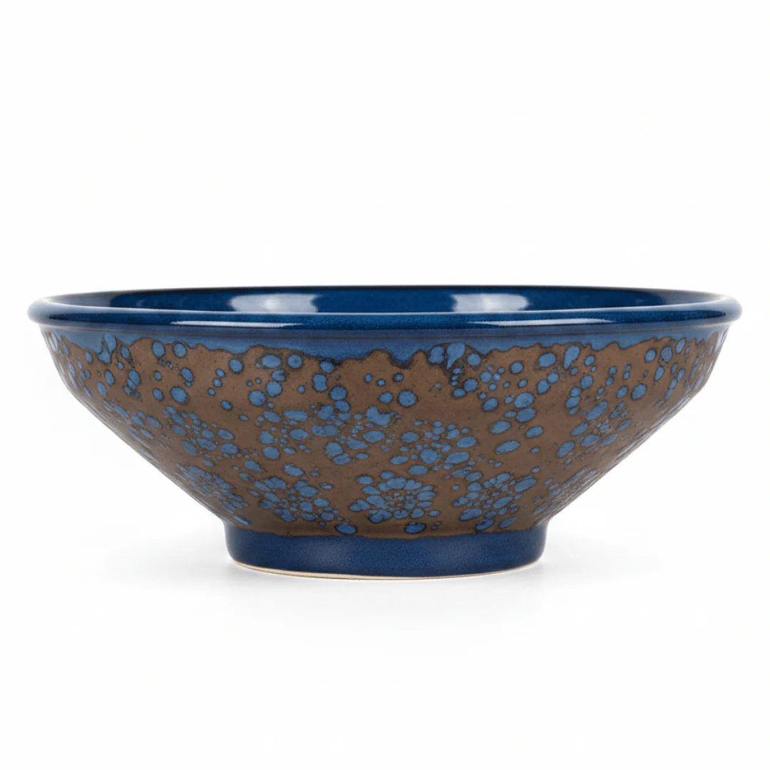 Navy Blue & Brown Round Reactive Glaze Ceramic Serving Bowl 25cm